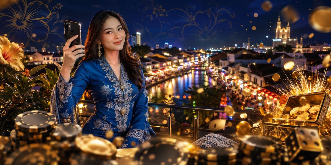 Pemain wanita berbaju kurung bermain kasino live di Melaka menggunakan telefon pintar